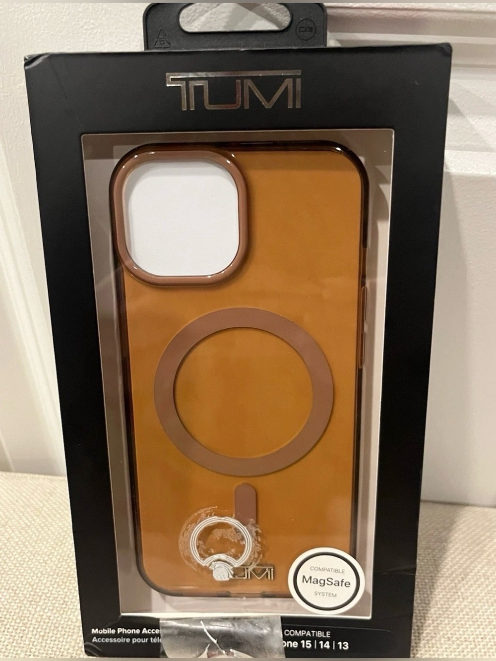 New Tumi MagSafe-Compatible Tan/Brown iPhone Case (13/14/15 models)